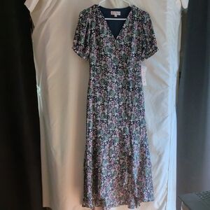Nanette Lepore Navy Floral Maxi Faux Wrap Dress
